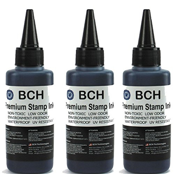 2X Blue + 1X Black Stamp Ink Refill by BCH - Premium Grade -2.5 oz